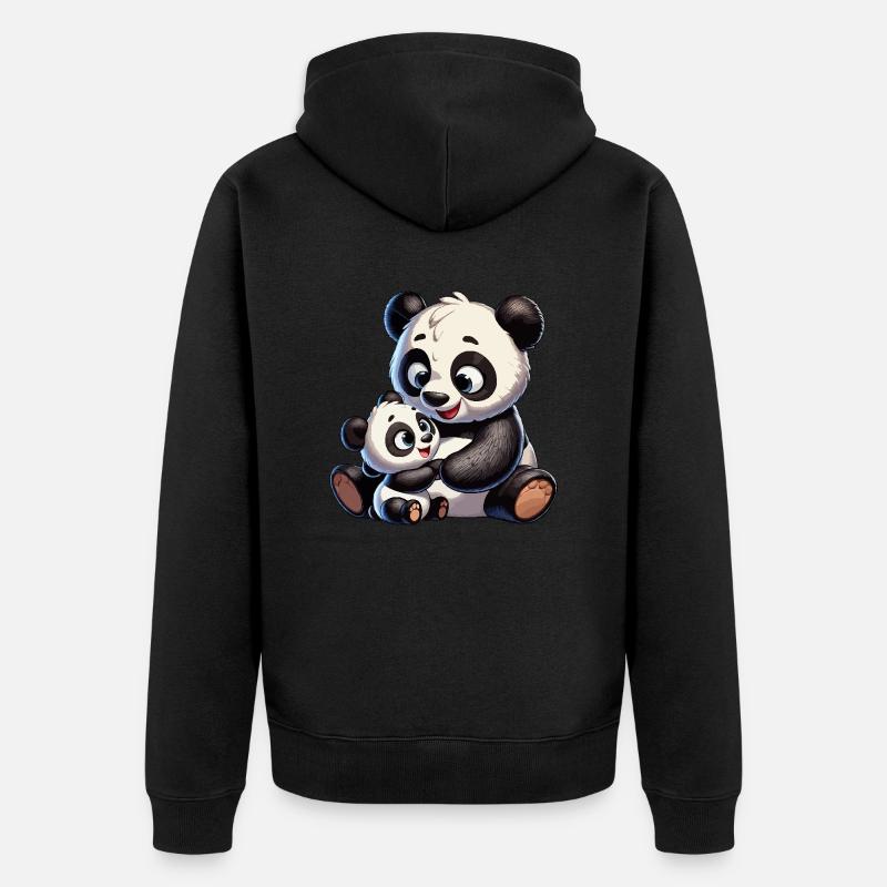 Panda-Mutter mit Kind - Unisex Premium Bio Zip Hoodie - Schwarz