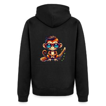 affe sonnenbrille comic - Unisex Premium Bio Zip Hoodie - Schwarz - Hinten - Nico (187cm)