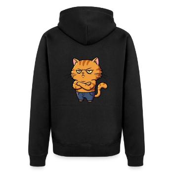 Gereizte Katze - Unisex Premium Bio Zip Hoodie - Schwarz - Hinten - Nico (187cm)