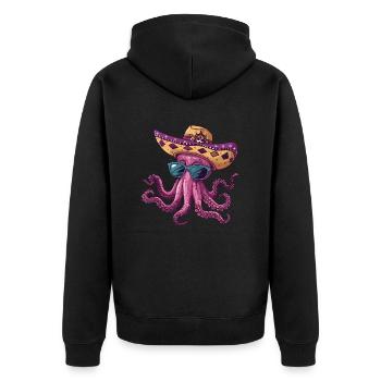 Oktopus Lustig Sombrero - Unisex Premium Bio Zip Hoodie - Schwarz - Hinten - Nico (187cm)