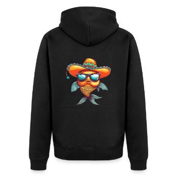 Goldfisch Comic Lustig Sombrero - Unisex Premium Bio Zip Hoodie - Schwarz - Hinten - Nico (187cm)
