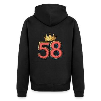 58 Zahl Krone - Unisex Premium Bio Zip Hoodie - Schwarz - Hinten - Nico (187cm)