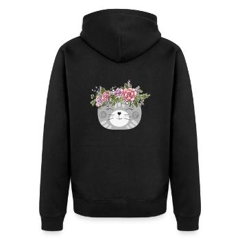 Flower Crown Cat Design - Katze mit Blumenkranz - Unisex Premium Bio Zip Hoodie - Schwarz - Hinten - Nico (187cm)