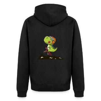 Cool dinosaur rides a bike and listens to music - Unisex Premium Organic Zip Hoodie - black - Back - Nico (187cm)