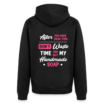 Soap Dealer Design for Soap Makers - Unisex Premium Organic Zip Hoodie - black - Back - Nico (187cm)