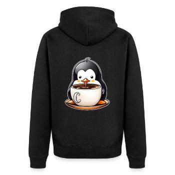 Niedlicher Pinguin mit Kaffee II - Unisex Premium Bio Zip Hoodie - Schwarz - Hinten - Nico (187cm)