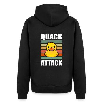 Quack Attack Gelbe Gummiente Quietscheente - Unisex Premium Bio Zip Hoodie - Schwarz - Hinten - Nico (187cm)