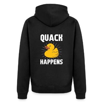 Quietscheenten Geschenk Gelbe Ente Quack Happens - Unisex Premium Bio Zip Hoodie - Schwarz - Hinten - Nico (187cm)