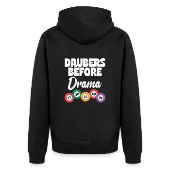 Daubers Before Drama Bingo Player Bingo Gift - Unisex Premium Organic Zip Hoodie - black - Back - Nico (187cm)
