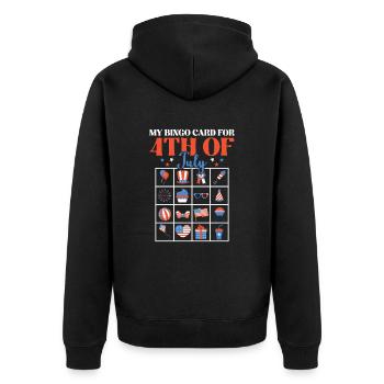 Bingo & USA Design Bingospieler Zahlenliebe - Unisex Premium Bio Zip Hoodie - Schwarz - Hinten - Nico (187cm)