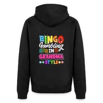 Bingo Grandma Gift Bingo Lover Grandmother - Unisex Premium Organic Zip Hoodie - black - Back - Nico (187cm)