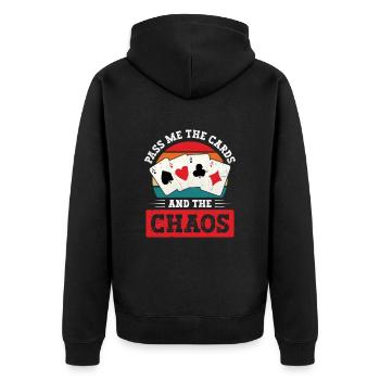 Pinochle Chaos Pinochle Partner Card Game - Unisex Premium Organic Zip Hoodie - black - Back - Nico (187cm)