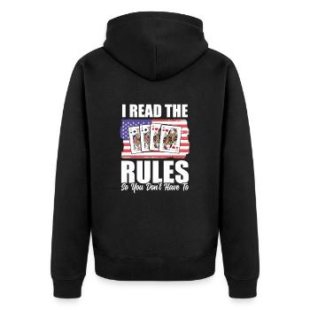 Lustiges Binokel Kartenspieler USA Flagge - Unisex Premium Bio Zip Hoodie - Schwarz - Hinten - Nico (187cm)