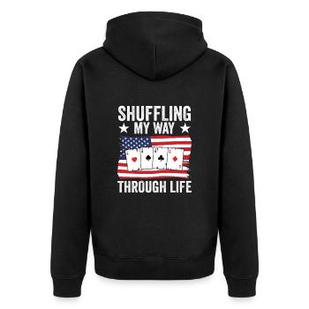 Funny Pinochle Card Player USA Flag - Unisex Premium Organic Zip Hoodie - black - Back - Nico (187cm)
