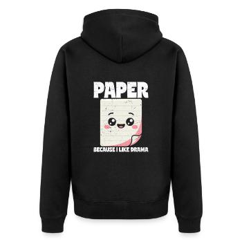 Papier Parce que J’aime le Théâtre - Ciseaux Stone Paper - Veste à capuche bio Premium Unisexe - noir - Dos - Nico (187cm)