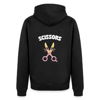 Scissors Stone Paper Group School Game Scissors Figurine - Unisex Premium Organic Zip Hoodie - black - Back - Nico (187cm)