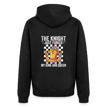Pferd Gabelt König Dame Kawaii Schachfiguren - Unisex Premium Bio Zip Hoodie - Schwarz - Hinten - Nico (187cm)