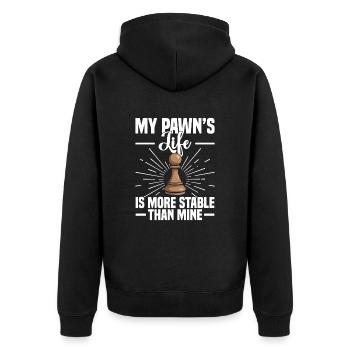 Chess Game Night Pawn Pieces Checkerboard - Unisex Premium Organic Zip Hoodie - black - Back - Nico (187cm)
