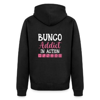 Bunco Addict In Action - Dice Night Dice - Unisex Premium Organic Zip Hoodie - black - Back - Nico (187cm)