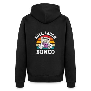 Retro Bunco Gift Bunco Shirt Dice - Unisex Premium Organic Zip Hoodie - black - Back - Nico (187cm)