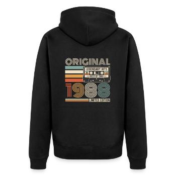 Jahrgang 1988 Vintage Geburtstag Retro - Unisex Premium Bio Zip Hoodie - Schwarz - Hinten - Nico (187cm)