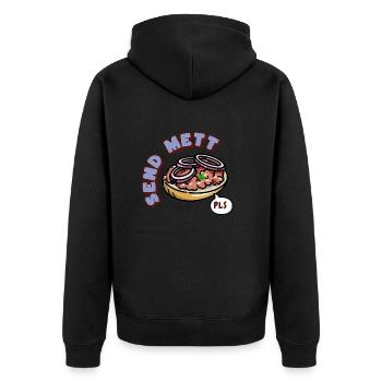 Send Mett Brötchen Please - Unisex Premium Bio Zip Hoodie - Schwarz - Hinten - Nico (187cm)