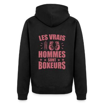 Real Men Are Boxers Humor Boxing - Unisex Premium Organic Zip Hoodie - black - Back - Nico (187cm)