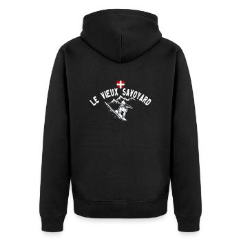 Das alte savoyische Snowboarden - Unisex Premium Bio Zip Hoodie - Schwarz - Hinten - Nico (187cm)