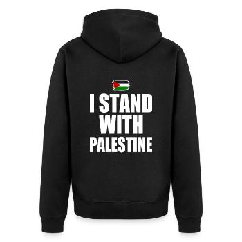 I Stand with palestine - Unisex Premium Organic Zip Hoodie - black - Back - Nico (187cm)