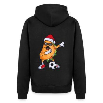 Mexikanischer Fußballspieler (Tacos) mit Weihnachtsmütze - Unisex Premium Bio Zip Hoodie - Schwarz - Hinten - Nico (187cm)
