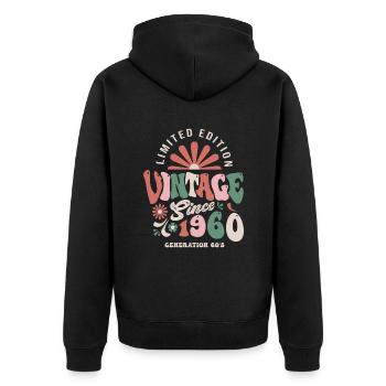 1960 Jubiläum Jahrgang 1960 - Unisex Premium Bio Zip Hoodie - Schwarz - Hinten - Nico (187cm)