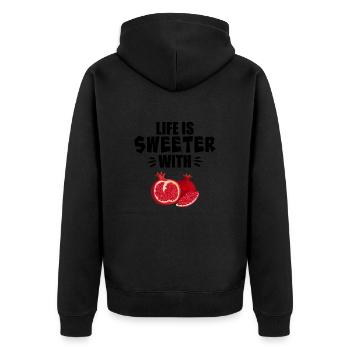 Life Is Sweeter With Pomegranate - Unisex Premium Organic Zip Hoodie - black - Back - Nico (187cm)