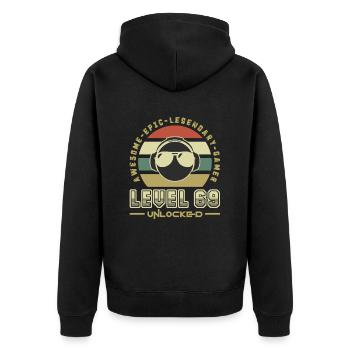 69 - Unisex Premium Bio Zip Hoodie - Schwarz - Hinten - Nico (187cm)