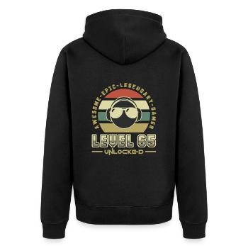 65 - Unisex Premium Organic Zip Hoodie - black - Back - Nico (187cm)