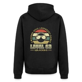 63 - Unisex Premium Organic Zip Hoodie - black - Back - Nico (187cm)