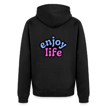 Enjoy Life - Unisex Premium Organic Zip Hoodie - black - Back - Nico (187cm)