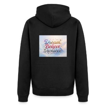 Dream Believe Achieve - Unisex Premium Organic Zip Hoodie - black - Back - Nico (187cm)