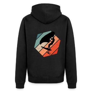 foilwing wingsurfen wingsurf Damen Herren - Unisex Premium Bio Zip Hoodie - Schwarz - Hinten - Nico (187cm)