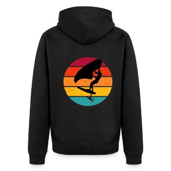 wingfoil hydrofoil wingsurf Damen Herren foilwing - Unisex Premium Bio Zip Hoodie - Schwarz - Hinten - Nico (187cm)