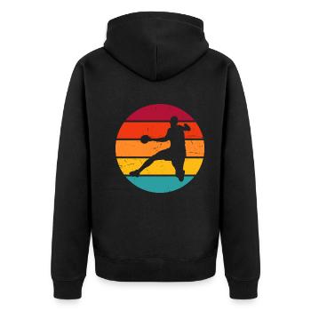 Damen Handballspielen Handballspieler Handball - Unisex Premium Bio Zip Hoodie - Schwarz - Hinten - Nico (187cm)