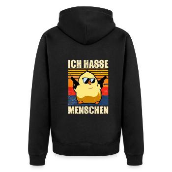 ICH HASSE MENSCHEN - Crazy Küken Entchen Chicken - Unisex Premium Bio Zip Hoodie - Schwarz - Hinten - Nico (187cm)