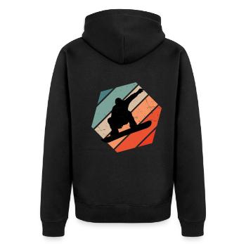 Damen Snowboard Wintersport Snowboarding Herren - Unisex Premium Bio Zip Hoodie - Schwarz - Hinten - Nico (187cm)