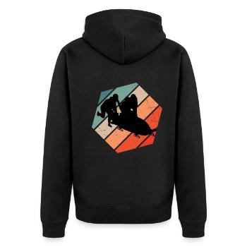 Bobsport Bob Damen Zweierbob Herren Bob fahren - Unisex Premium Bio Zip Hoodie - Schwarz - Hinten - Nico (187cm)