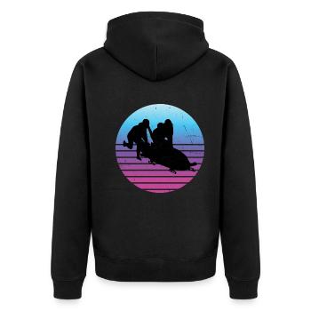 Bobbahn Damen Herren Bob Zweierbob Bob fahren - Unisex Premium Bio Zip Hoodie - Schwarz - Hinten - Nico (187cm)