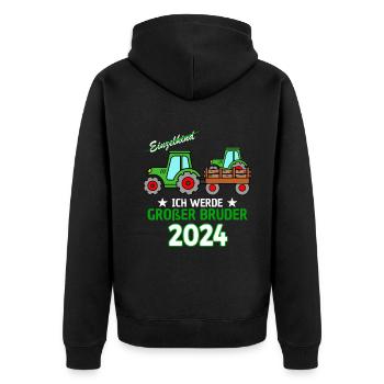Ich Werde Großer Bruder 2024 - Geburt Sohn Traktor - Unisex Premium Bio Zip Hoodie - Schwarz - Hinten - Nico (187cm)