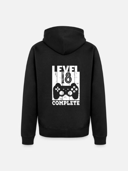 Niveau 18 Complet - Cadeau d’anniversaire 18 ans - Veste à capuche bio Premium Unisexe - noir