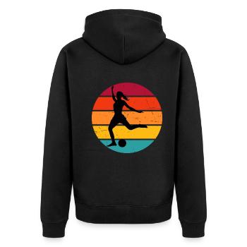 Herren Fussballspiel Football Damen Soccer - Unisex Premium Bio Zip Hoodie - Schwarz - Hinten - Nico (187cm)