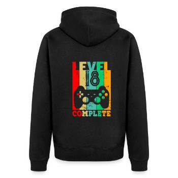 Niveau 18 Complet - Cadeau anniversaire 18 ans - Veste à capuche bio Premium Unisexe - noir - Dos - Nico (187cm)