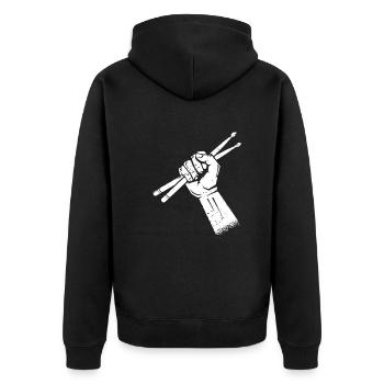 Schlagzeug Schlagzeuger Drummer Trommelstöcke - Unisex Premium Bio Zip Hoodie - Schwarz - Hinten - Nico (187cm)