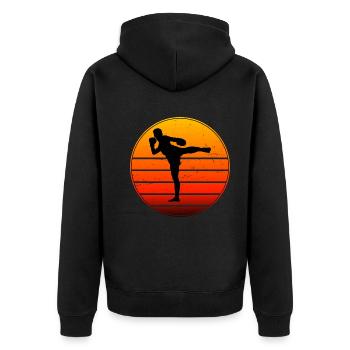 Herren Thaiboxer Thaiboxen Muay Thai Thaibox - Unisex Premium Bio Zip Hoodie - Schwarz - Hinten - Nico (187cm)